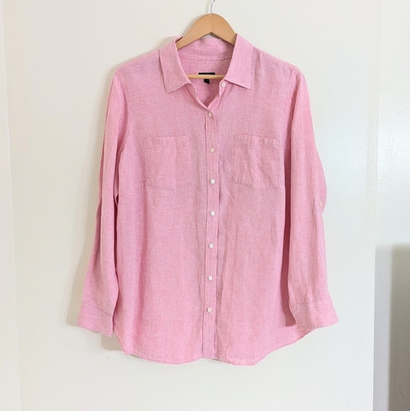 NWOT Talbots 100% Linen Roll Tab Long Sleeve Button Down Pink Shirt Size 1X - Picture 1 of 4